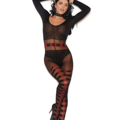 sexy ELEGANT MOMENTS sheer & OPAQUE long SLEEVE striped CROCHLESS body STOCKING